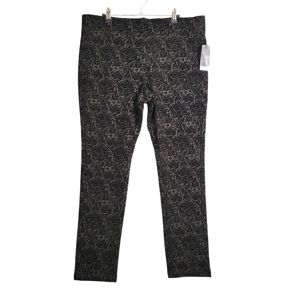 NWT NYDJ Black Floral Velvet Flocked Stretch Pull On Pants SIZE 14P 14 PETITE
